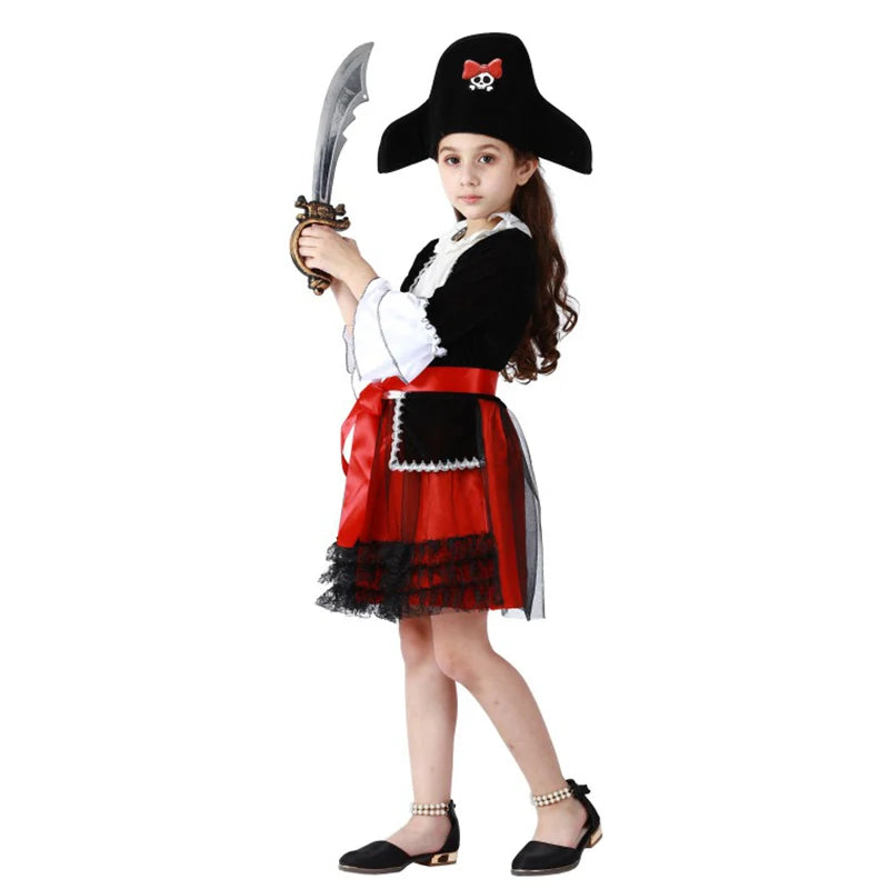 Costume Pirate Fille Noir Et Rouge Stylé
