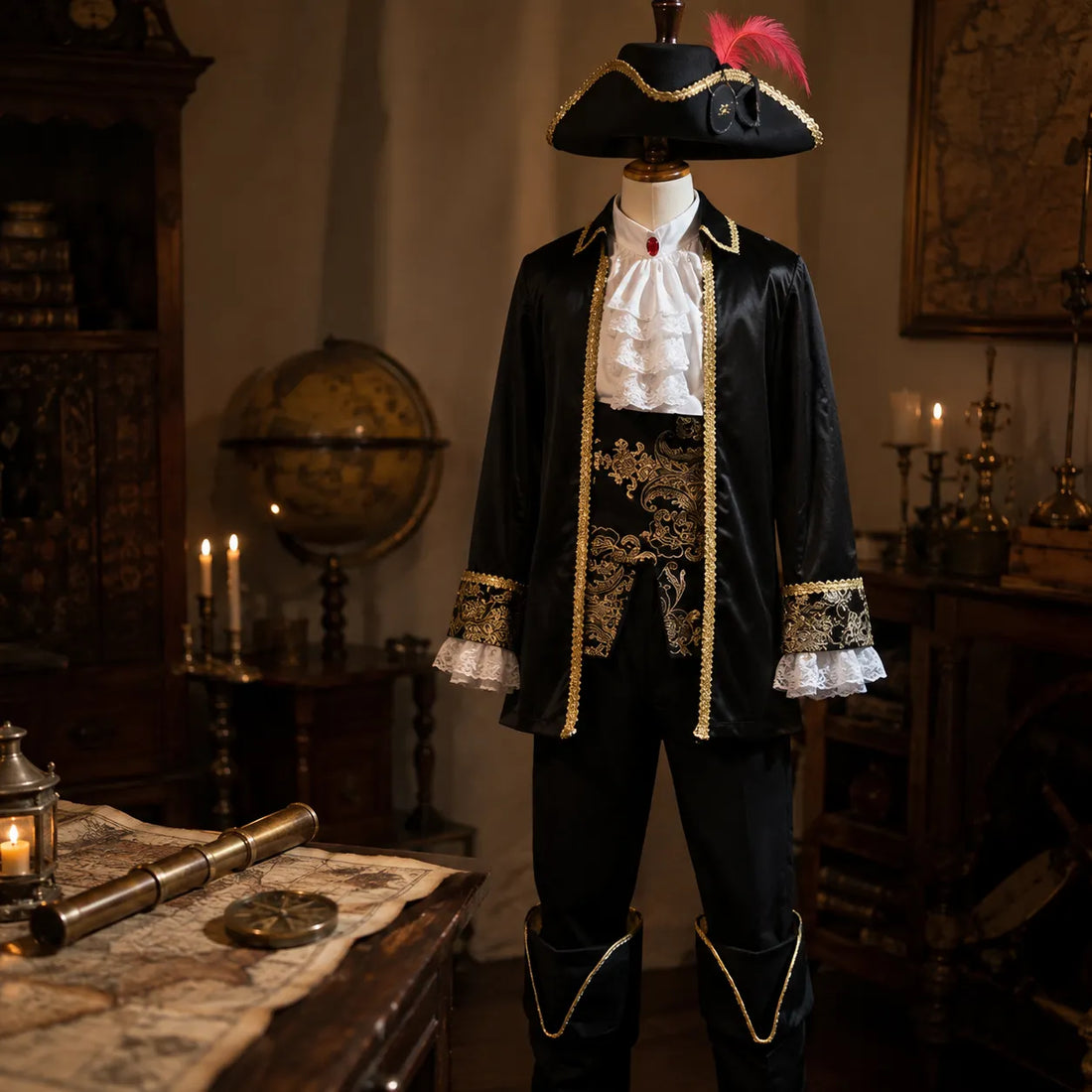 Costume Pirate Homme Rouge et Noir Design