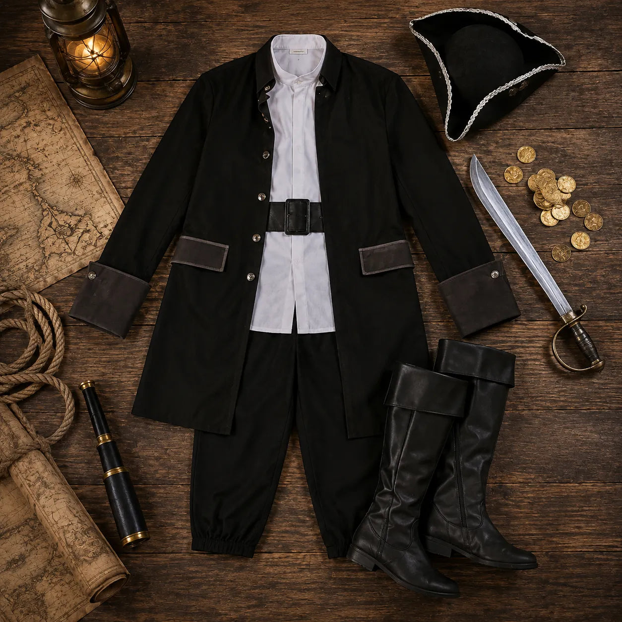 Costume Pirate Pour Homme Noir élégant