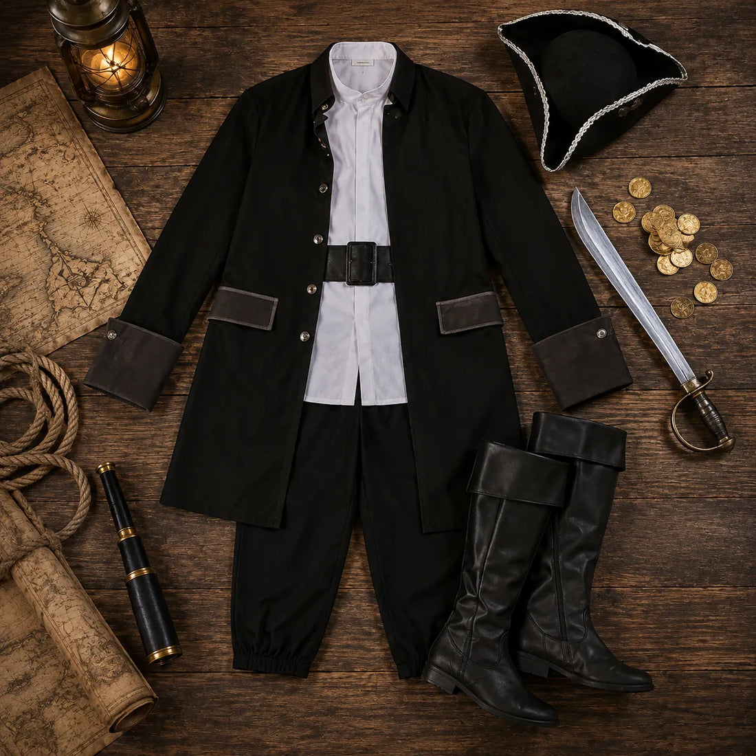 Costume Pirate Pour Homme Noir élégant