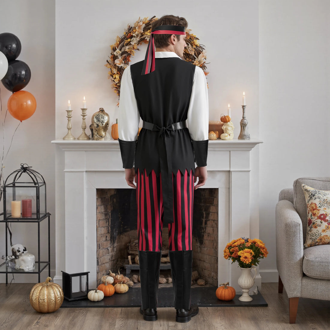 Costume Pirate Rouge et Noir Homme Confortable 