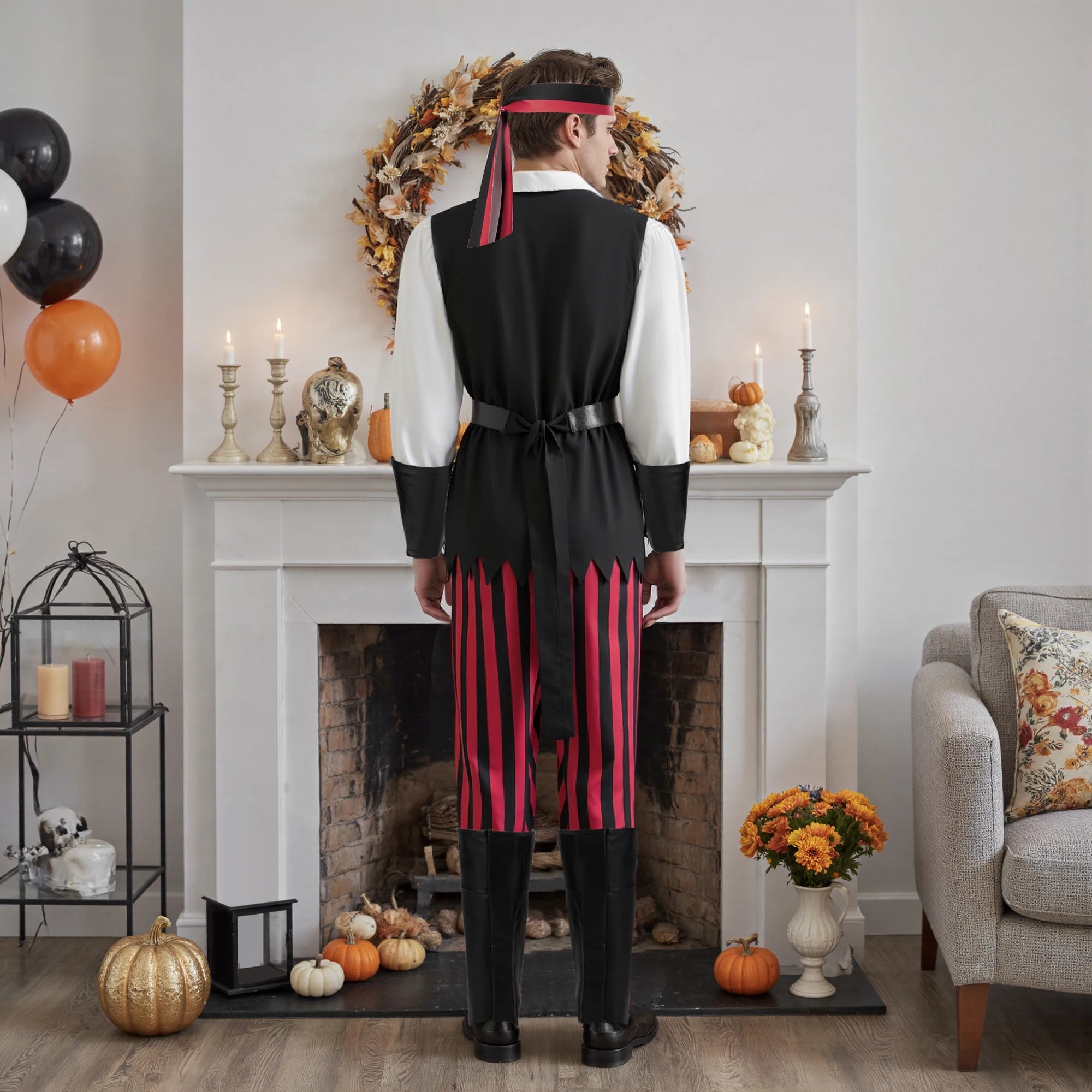 Costume Pirate Rouge et Noir Homme Confortable 