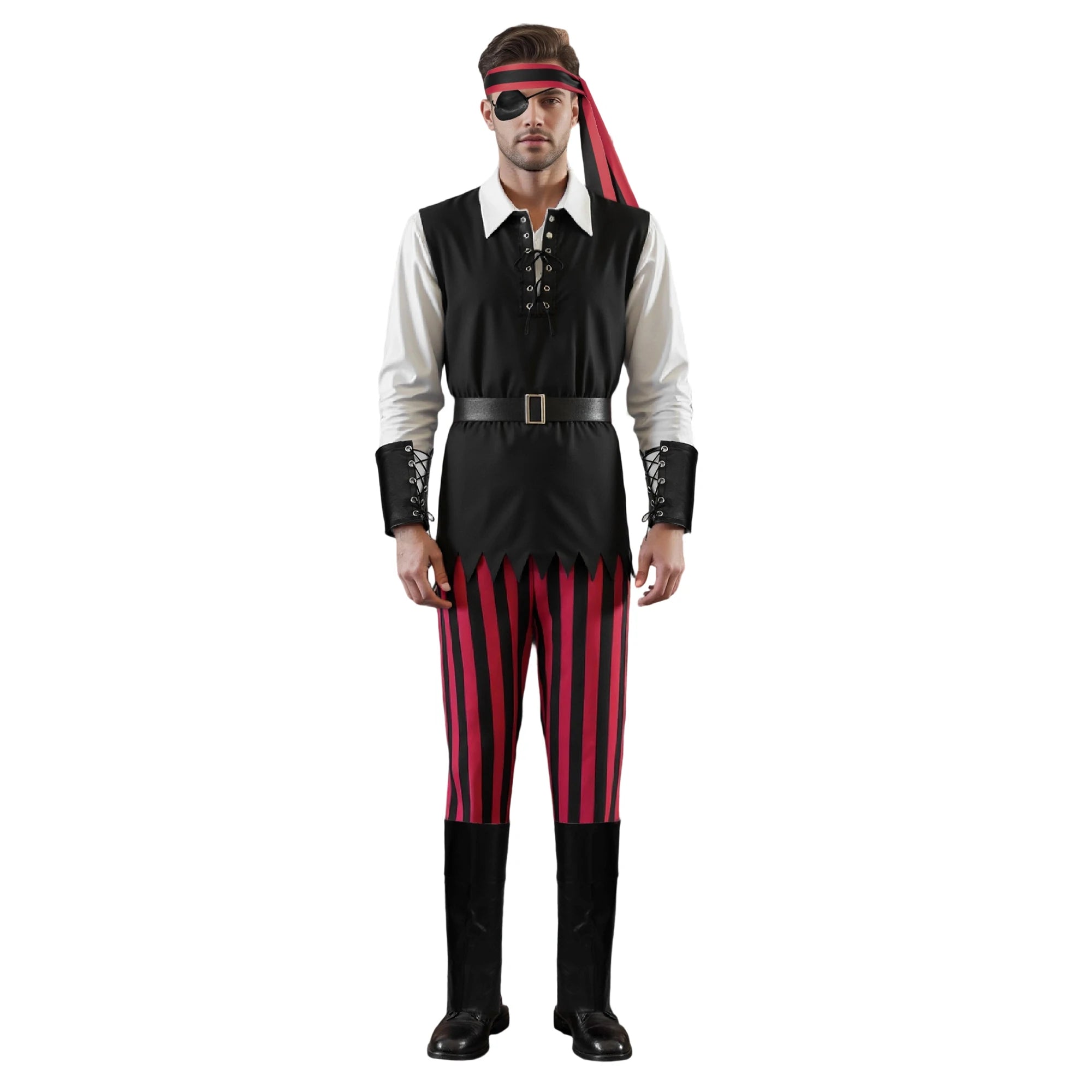 Costume Pirate Rouge et Noir Homme Léger 