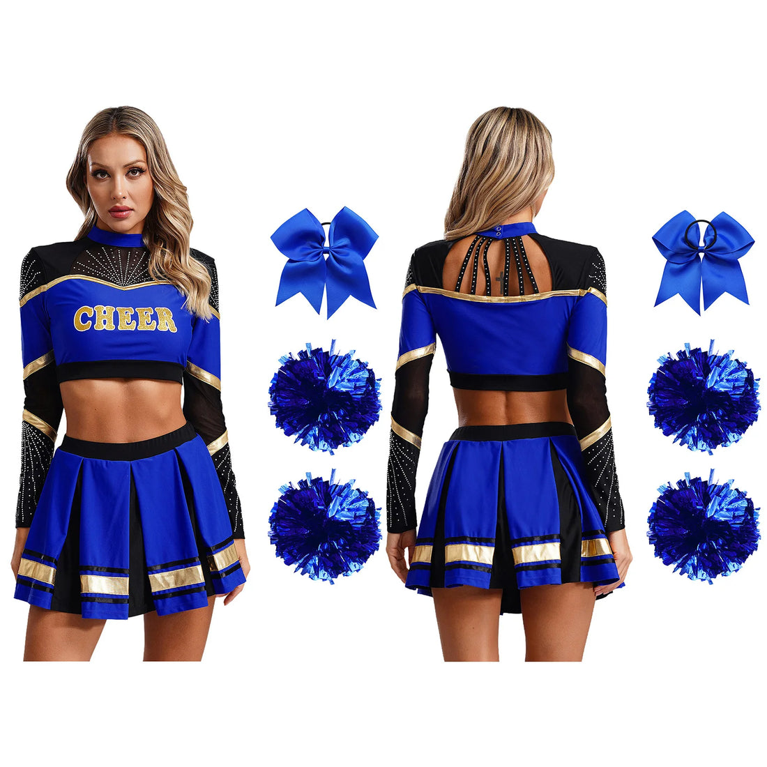 Costume Pompom Girl Bleu à Manches Longues