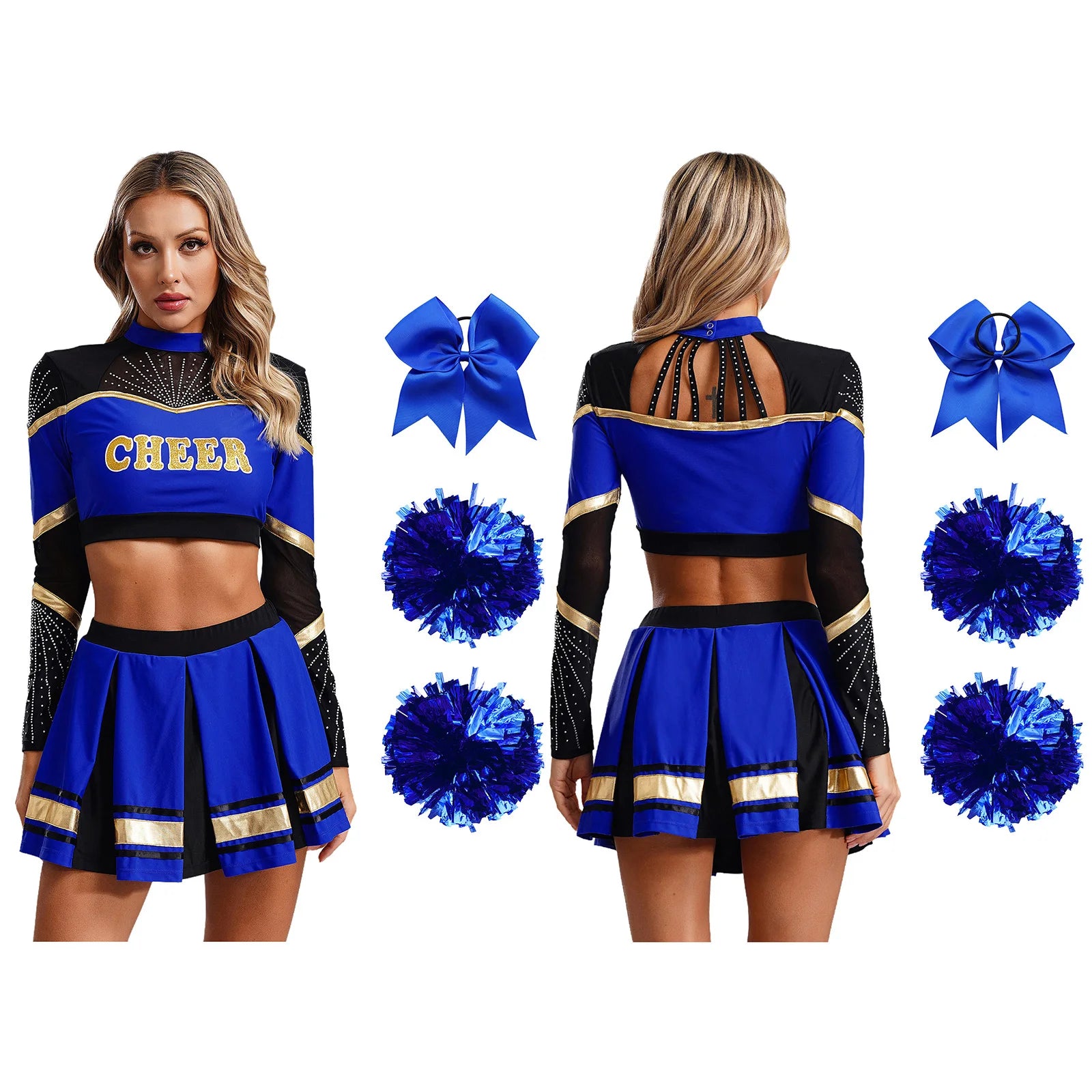 Costume Pompom Girl Bleu à Manches Longues