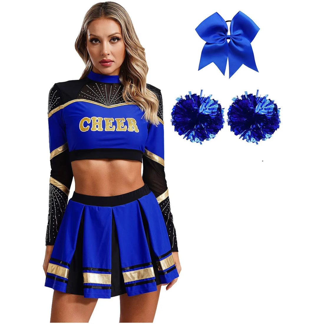 Costume Pompom Girl Bleu à Manches Longues Cool