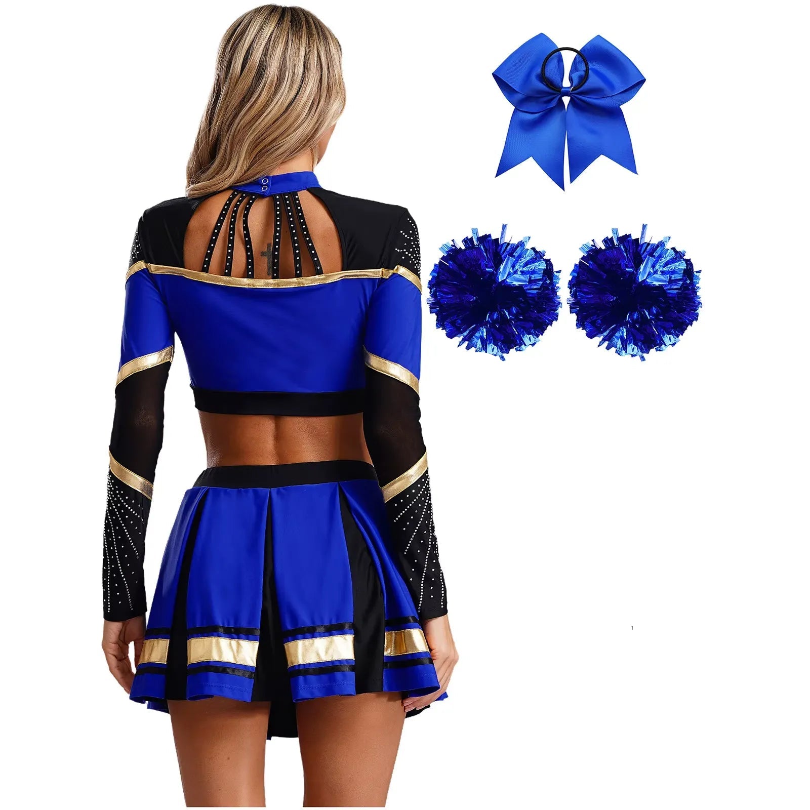 Costume Pompom Girl Bleu à Manches Longues Design