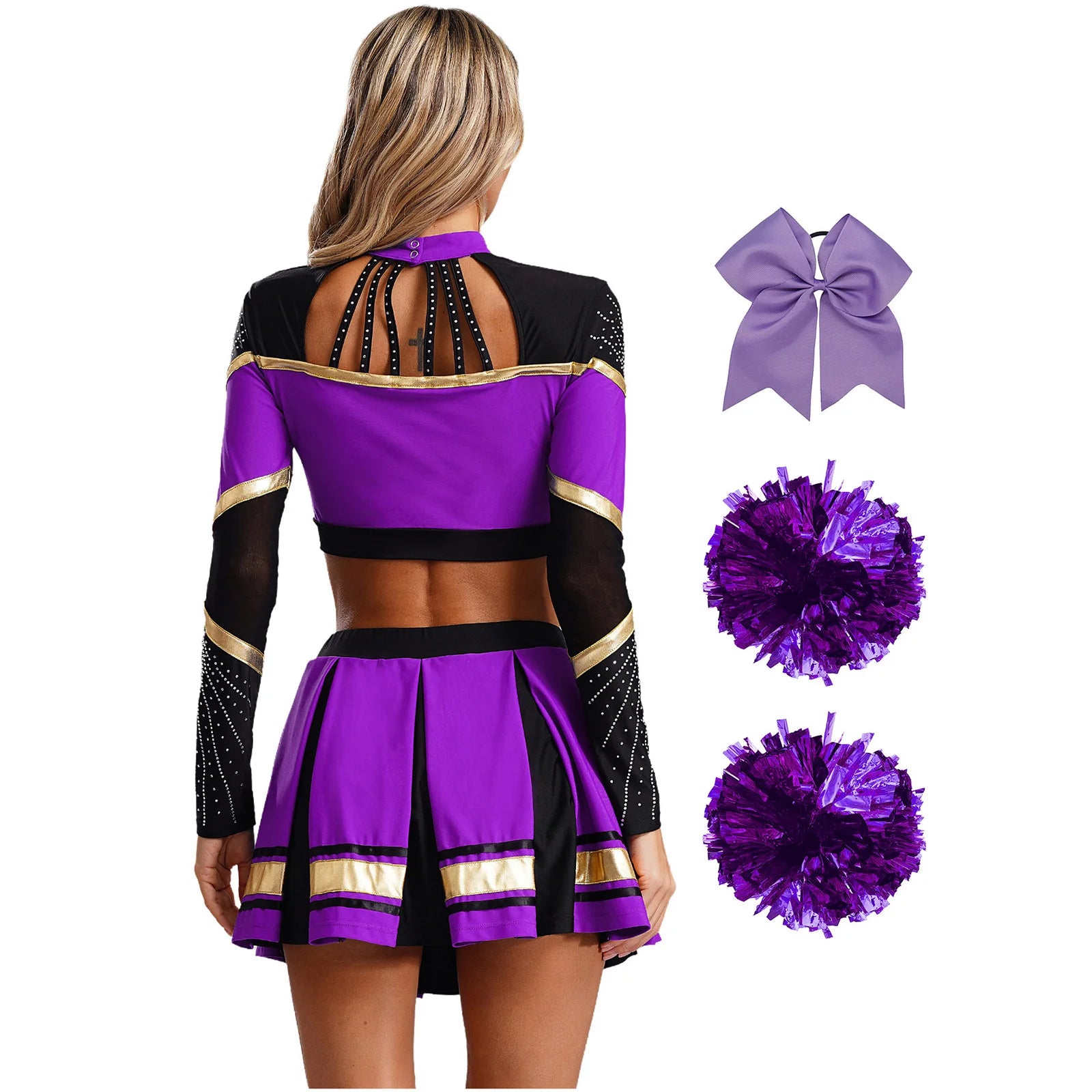 Costume Pompom Girl Bleu à Manches Longues Dos