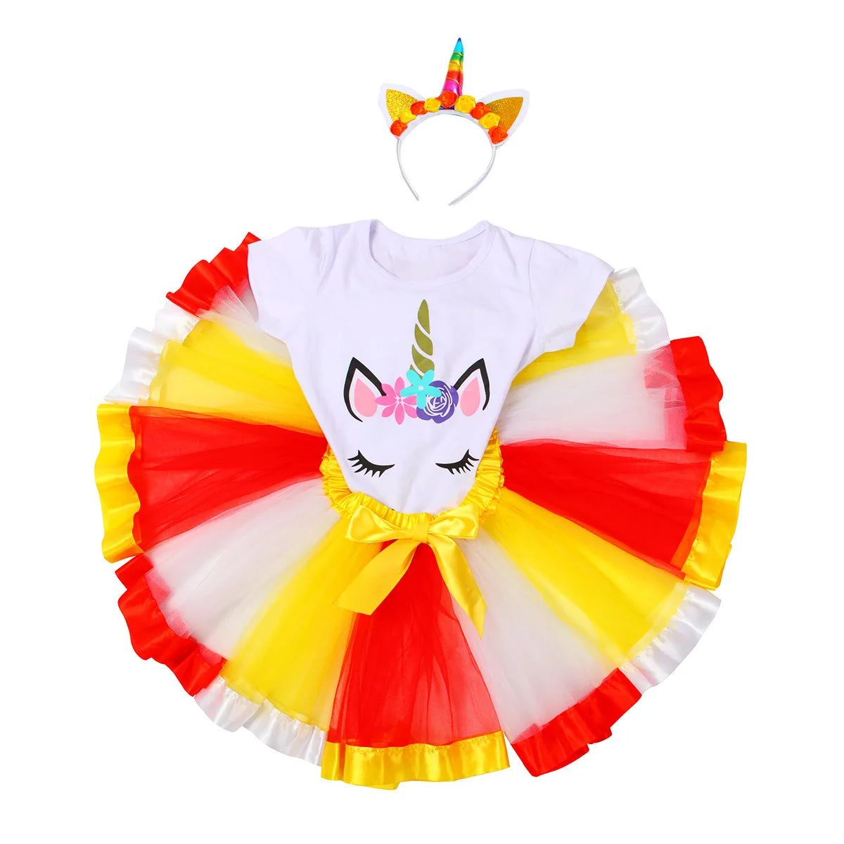 Costume Tutu Licorne Rouge et Jaune Unique
