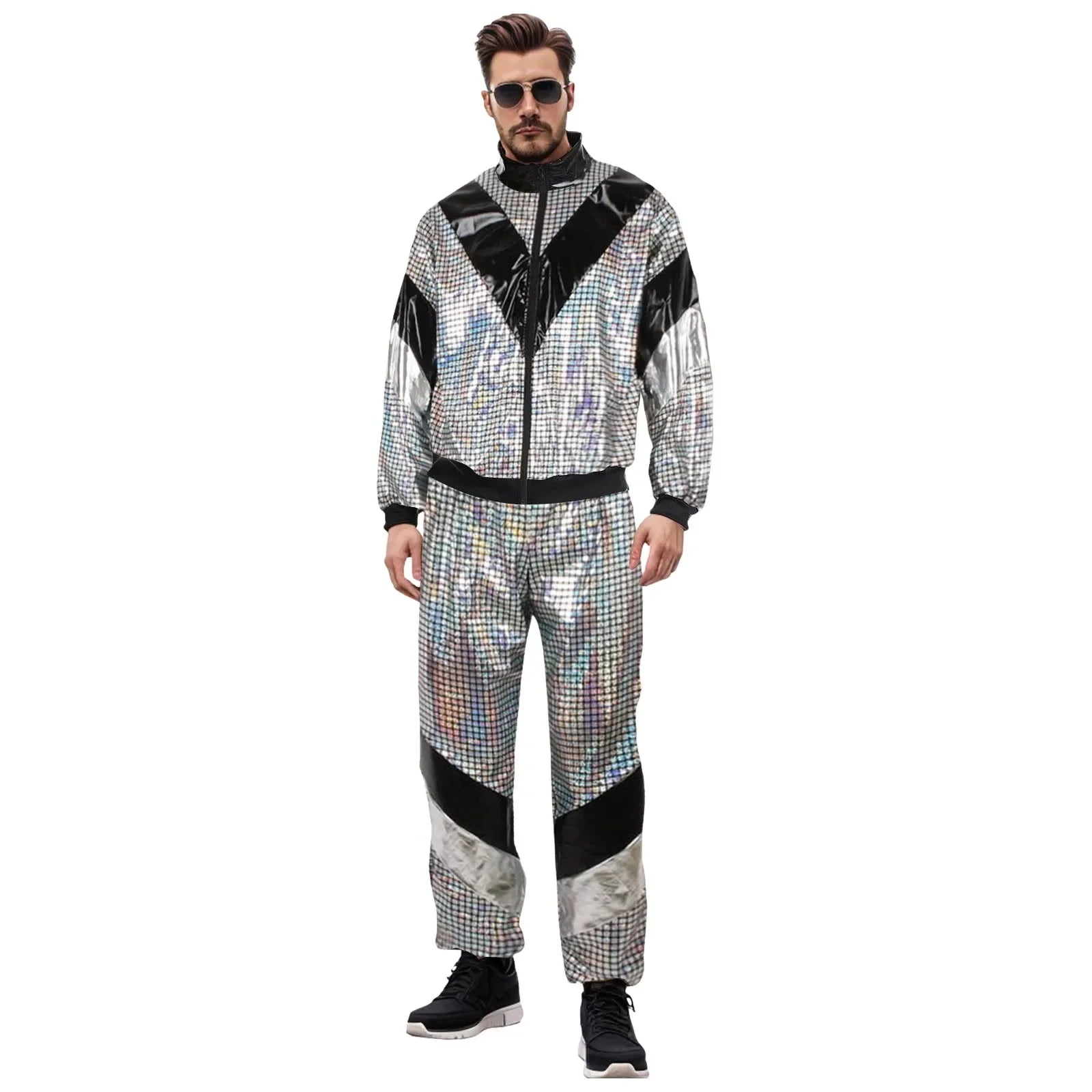 Costume de Sport Disco Argenté Extensible 