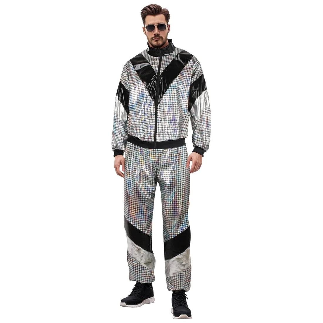 Costume de Sport Disco Argenté Extensible 