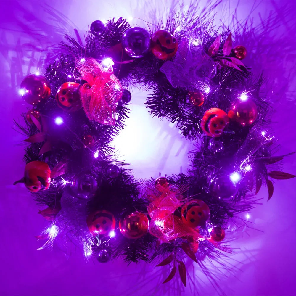 Couronne Citrouilles Orange et Violet Lumineux