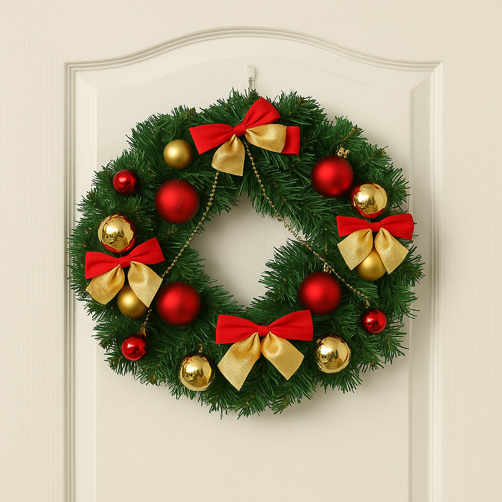 Couronne De Noël Boules Rouges Et Dorées Chic