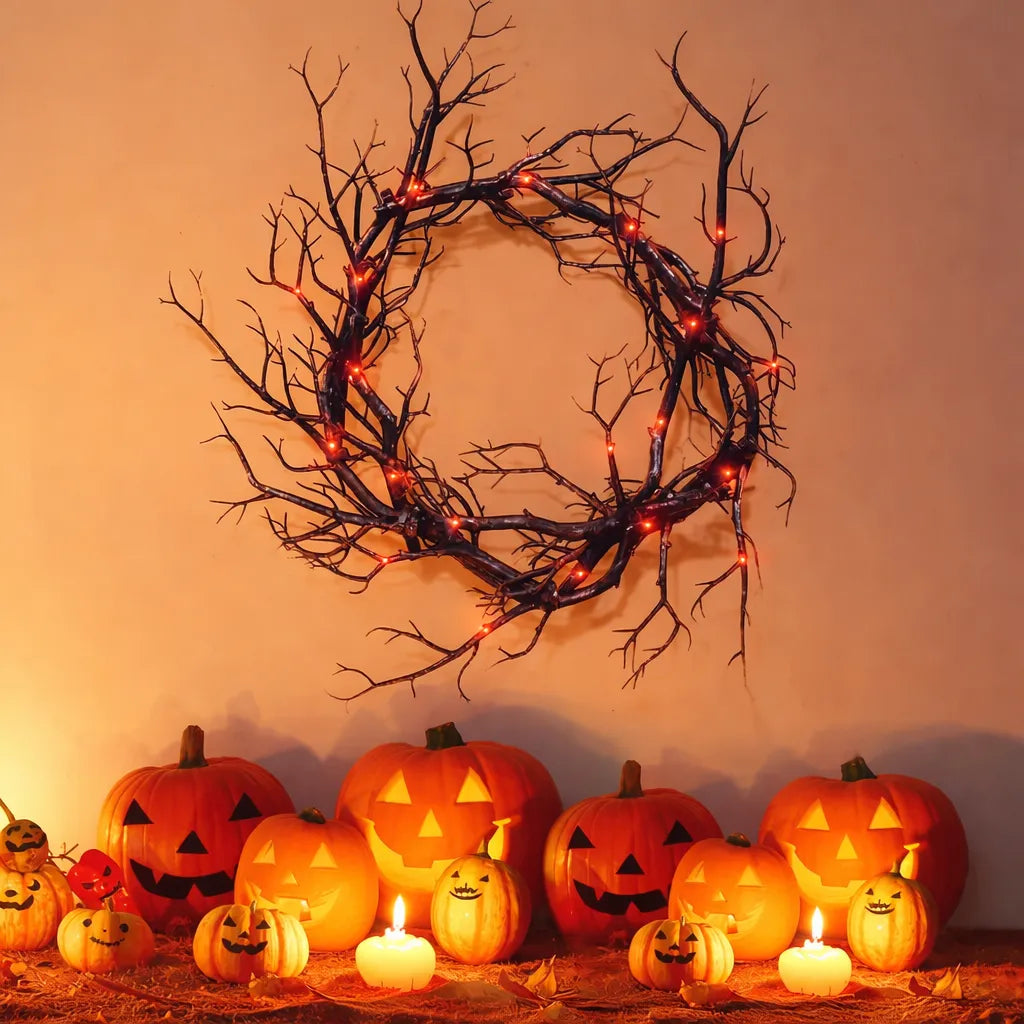 Couronne de Branches Noires LED Halloween