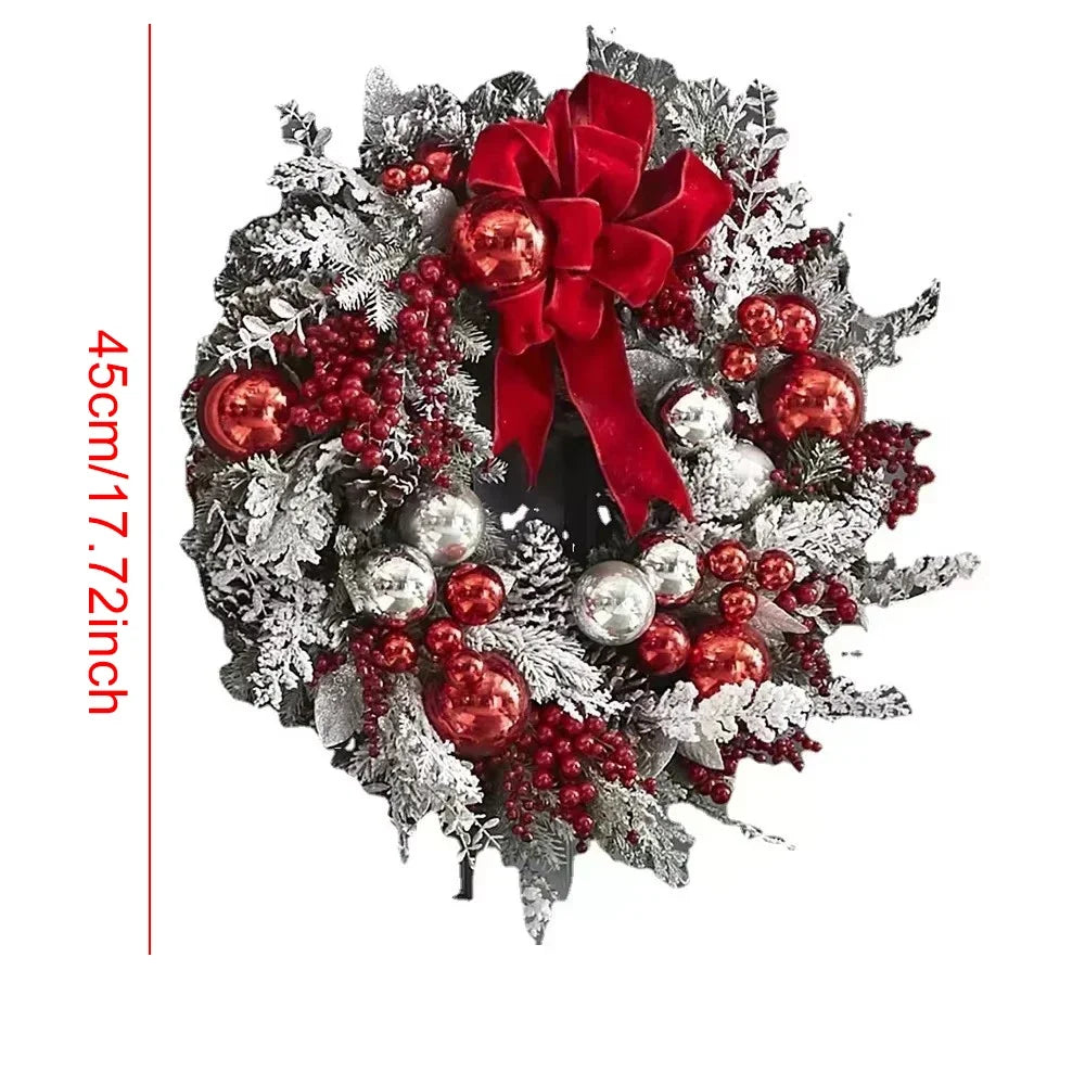 Couronne de Noël Effet Givrée à Nœud Rouge Design