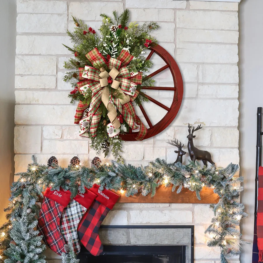Couronne de Noël Epurée à LED Roulette en Bois Chic durable