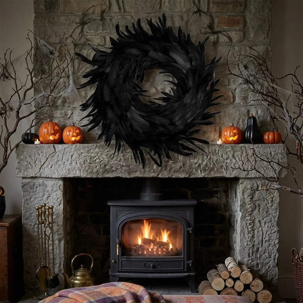 Couronne de Plumes Noires Halloween Minimaliste