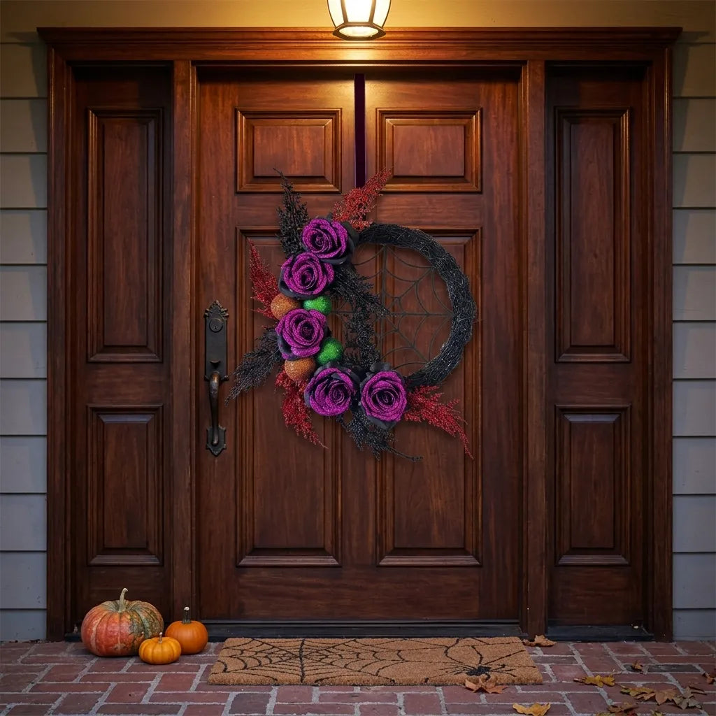 Couronne de Porte Toile d’Araignée Fleurie Minimaliste