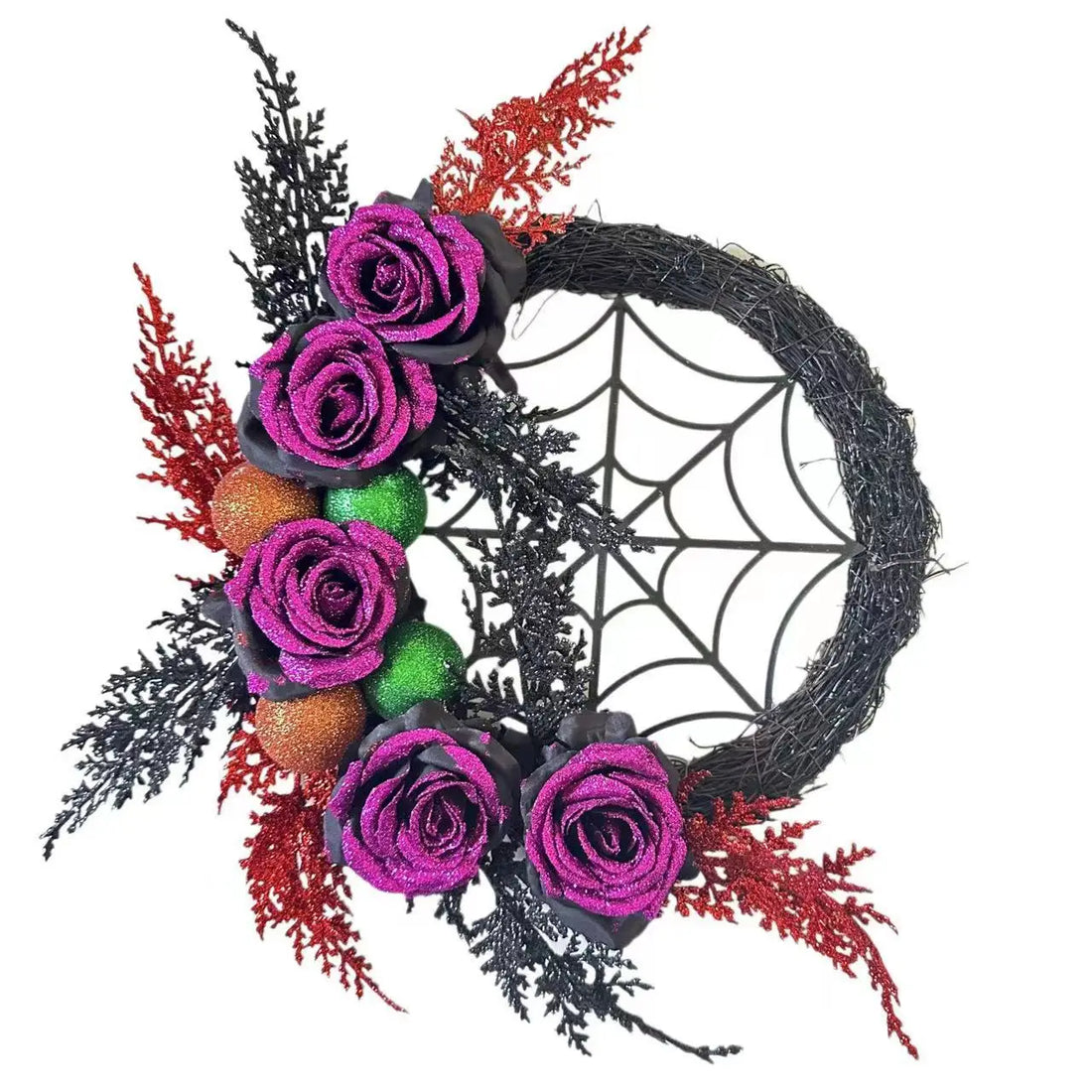 Couronne de Porte Toile d’Araignée Fleurie Unique
