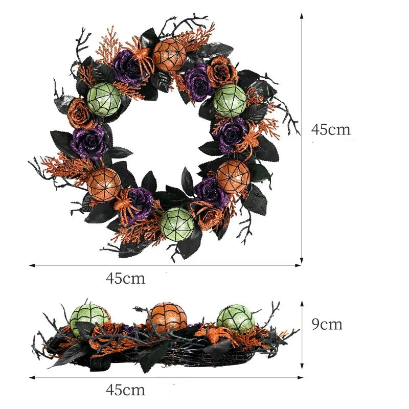 Couronne de Porte aux Couleurs Halloween Colorée