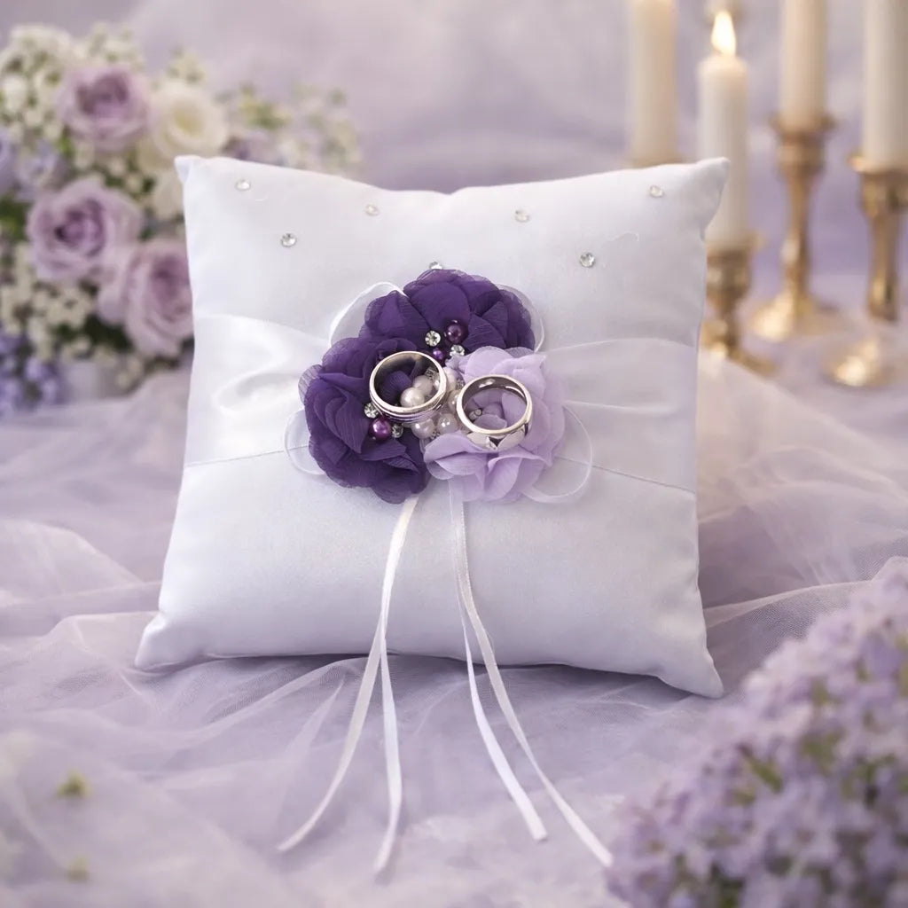 Coussin Alliance Blanc à Fleurs Violettes Chic