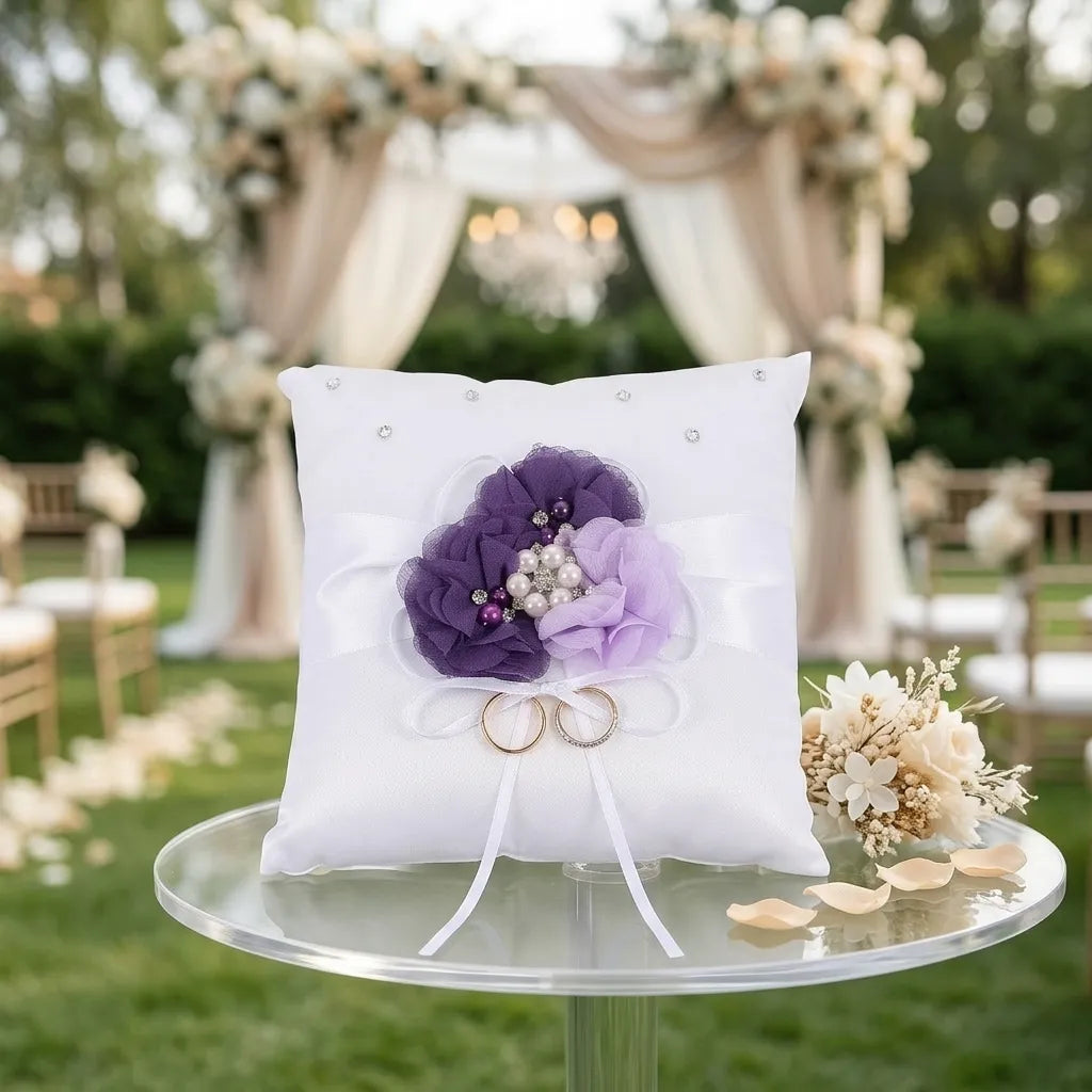 Coussin Alliance Blanc à Fleurs Violettes élégant