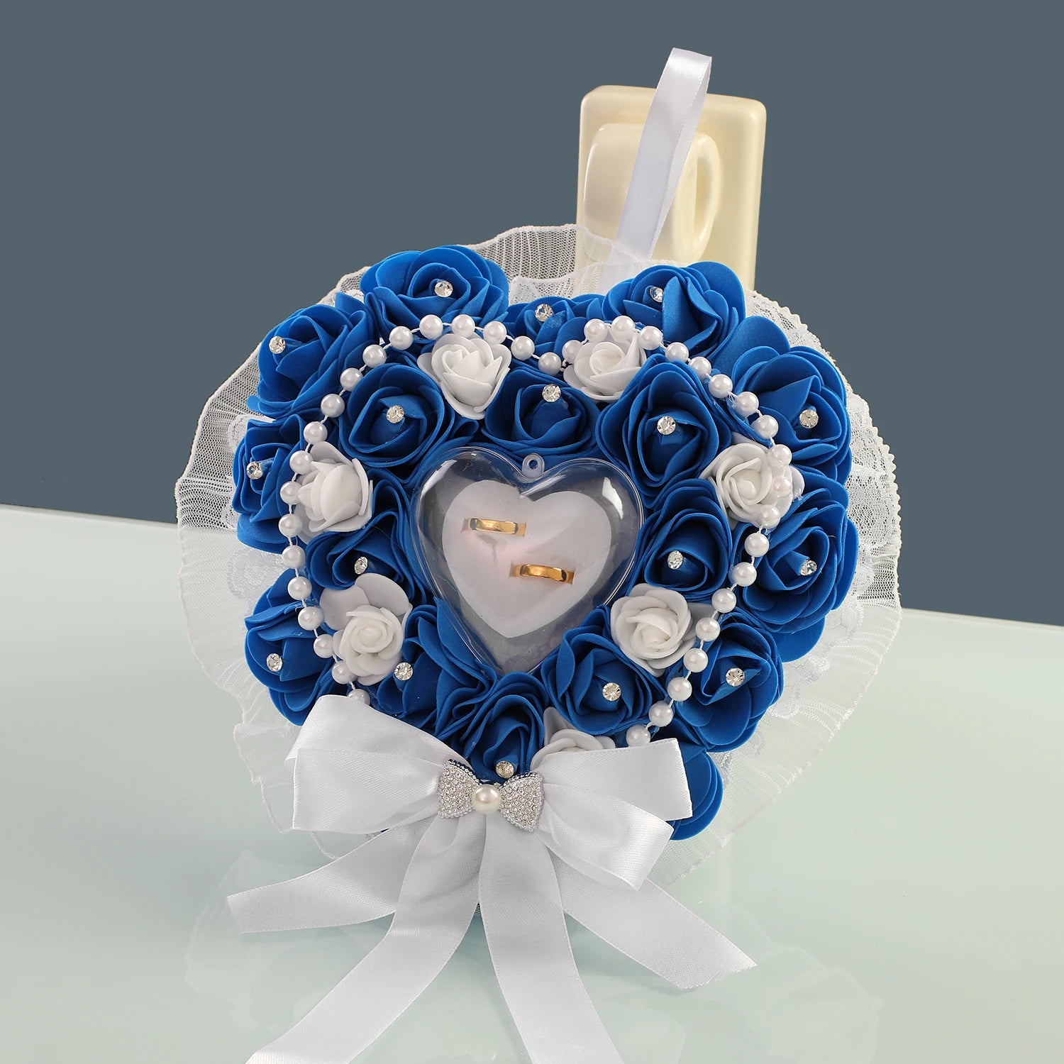 Coussin Alliances Cœur à Roses Bleues