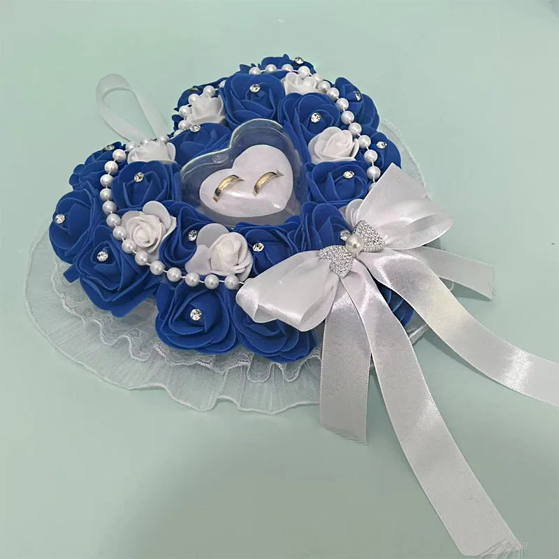 Coussin Alliances Cœur à Roses Bleues Unique