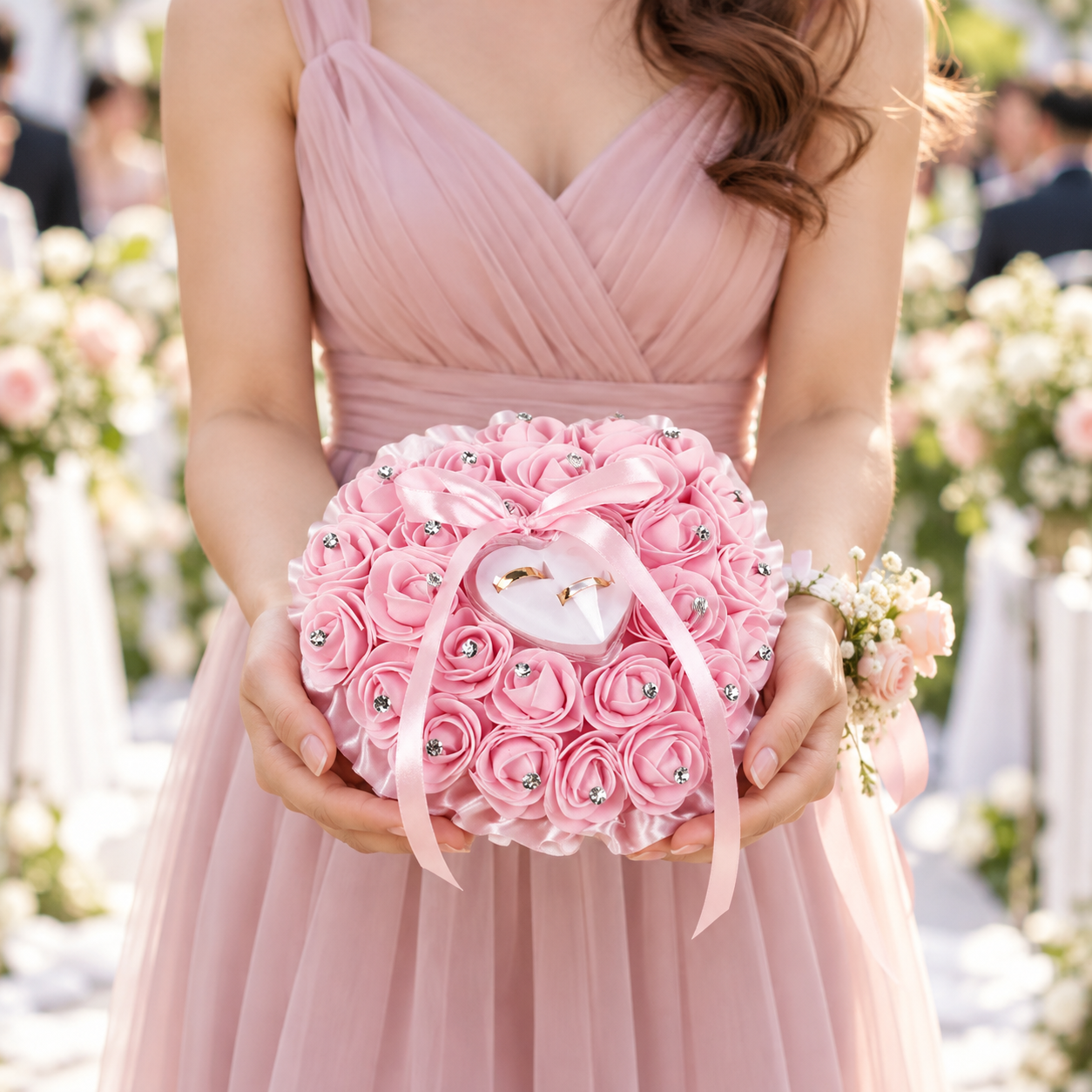 Coussin Alliances Cœur de Roses délicat