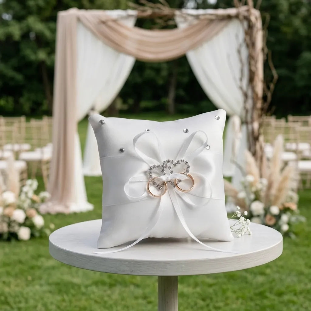 Coussin Alliances à Ruban Blanc élégant