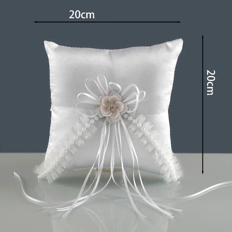 Coussin Anneaux Mariage Blanc Romantique Unique