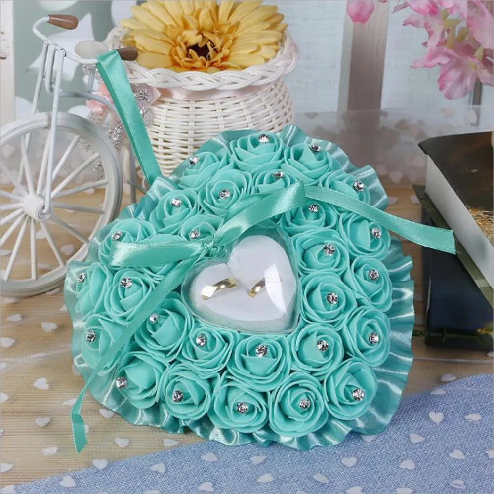 Coussin Anneaux Mariage Cœur Vert