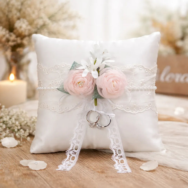 Coussin Anneaux Mariage à Fleurs