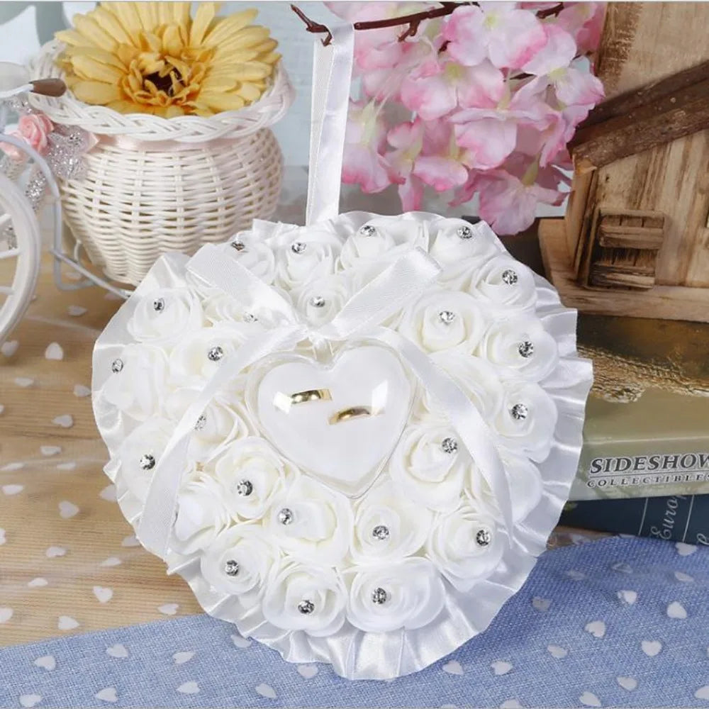 Coussin Bagues Mariage Blanc Cœur Chic