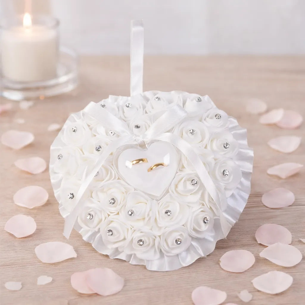 Coussin Bagues Mariage Blanc Cœur Unique