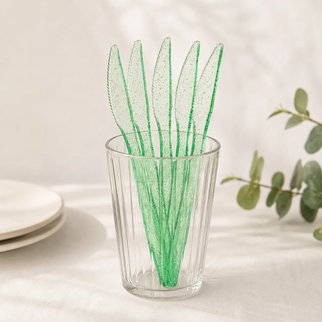 Couteaux Jetables Verts Pailletés Originaux