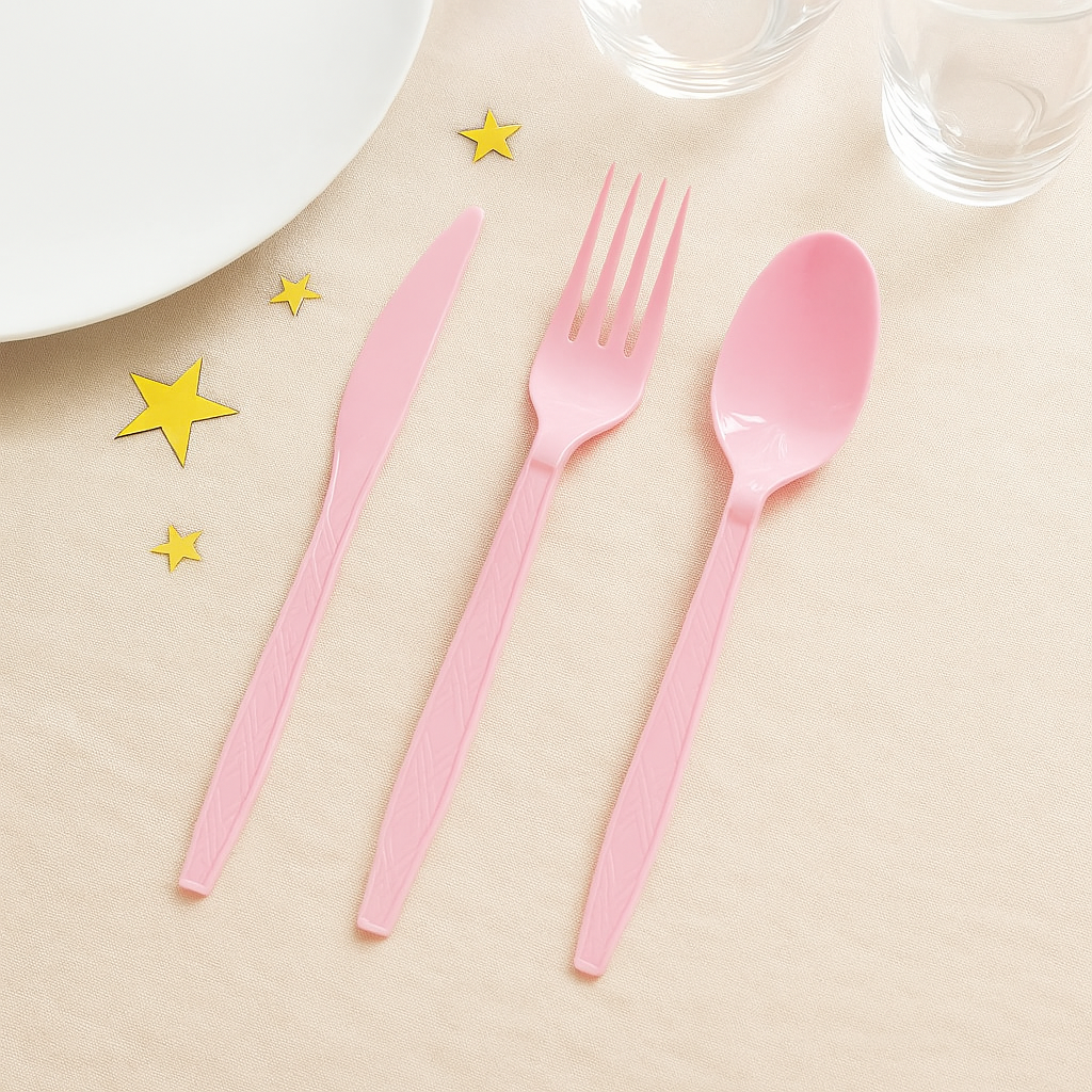Couverts Jetables Roses
