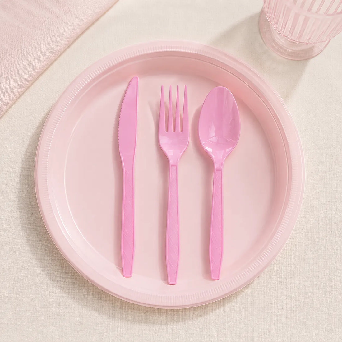 Couverts Jetables Roses Plastiques