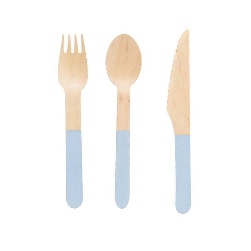 Couverts Jetables en Bois Bleu Pastel