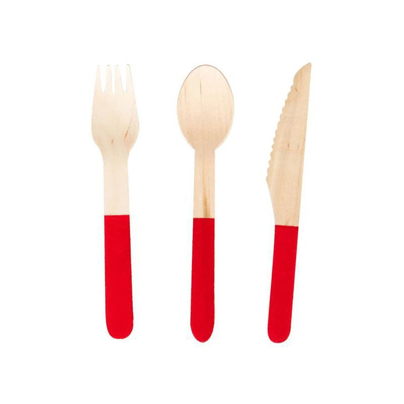 Couverts Jetables en Bois Rouge