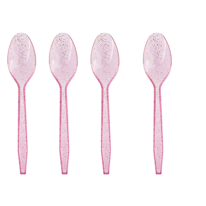 Cuillères Jetables Roses Pailletées