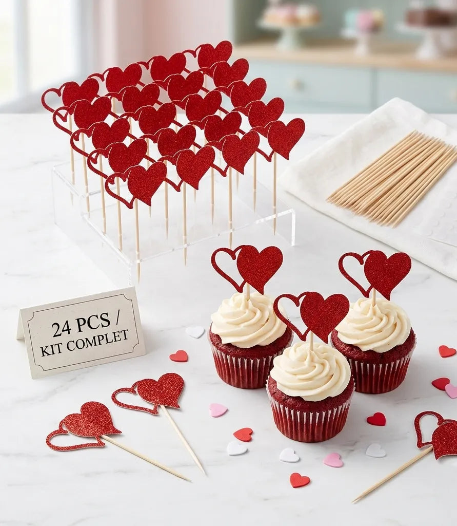CupCake Topper Cœur Rouge Légère