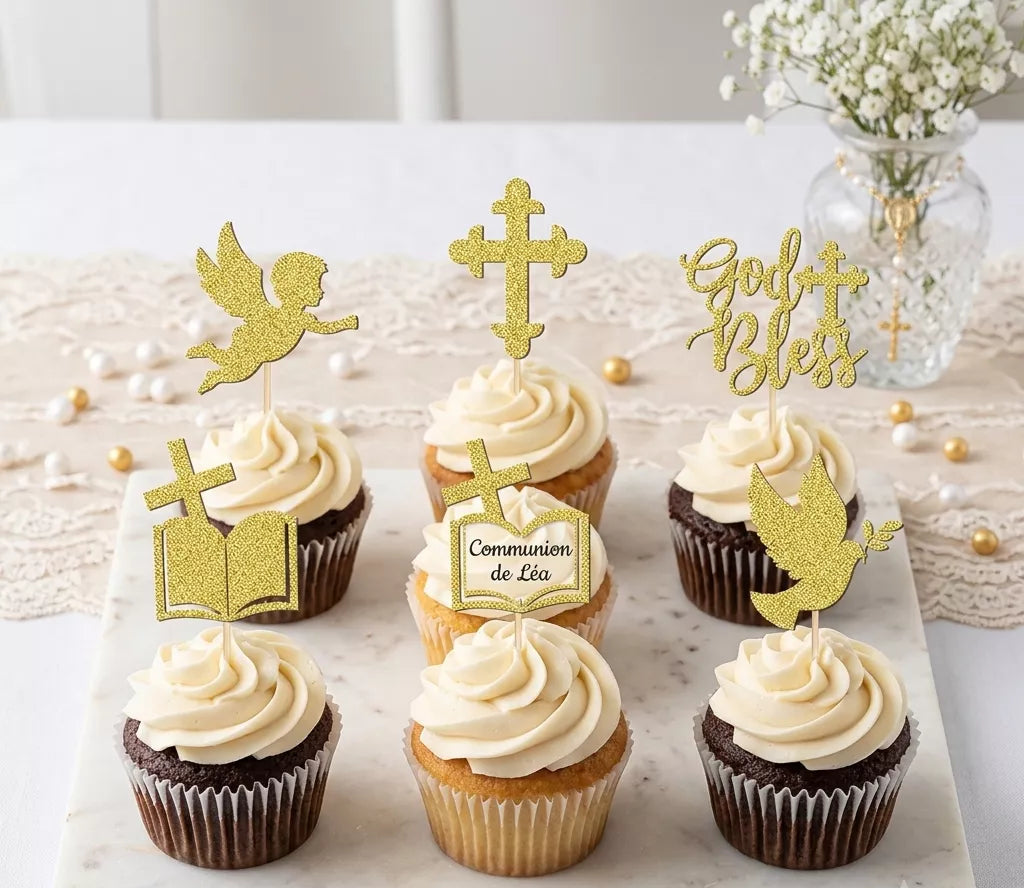 Cupcake Topper Baptême Festif