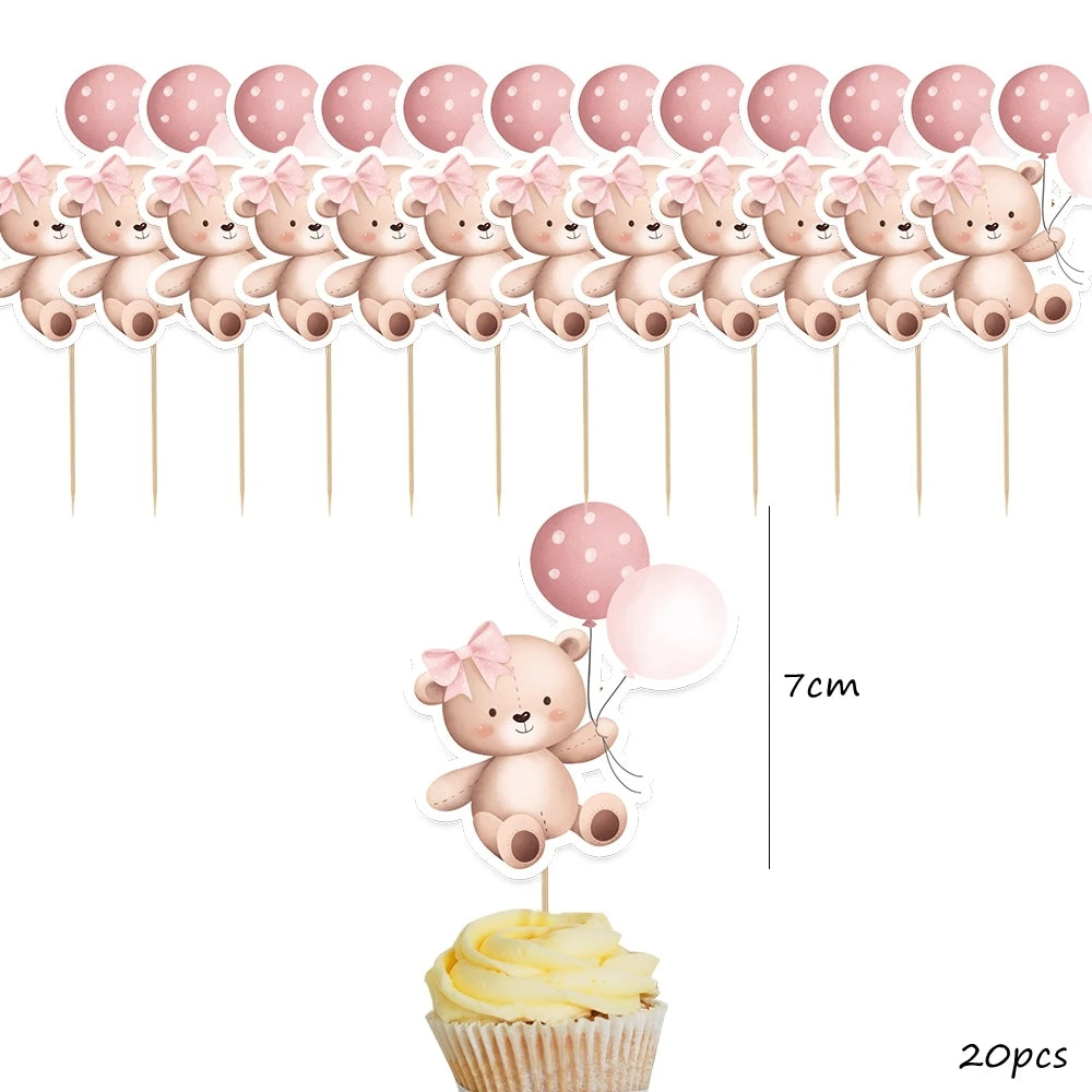 Cupcake Topper Ourson Rose Dimension