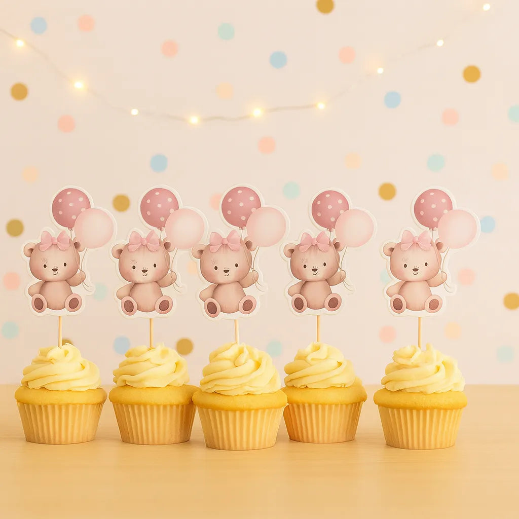 Cupcake Topper Ourson Rose Magnifique