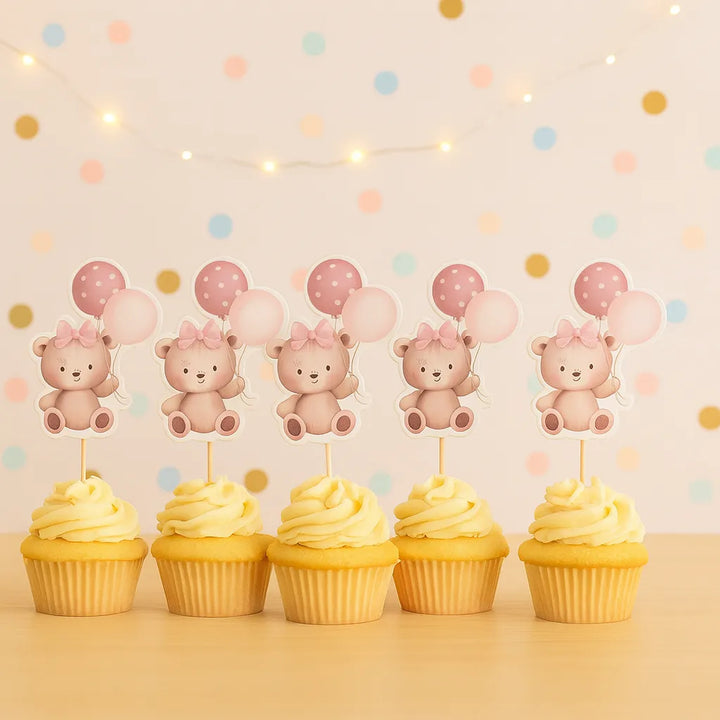 Cupcake Topper Ourson Rose Magnifique