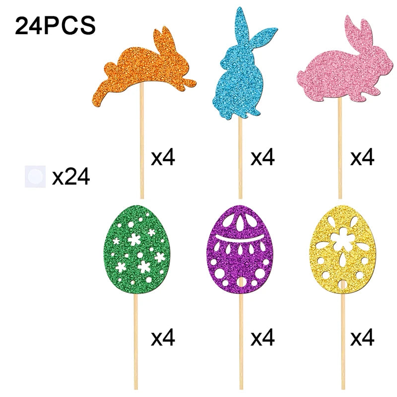 Cupcake Topper Pailleté Pâques Durable