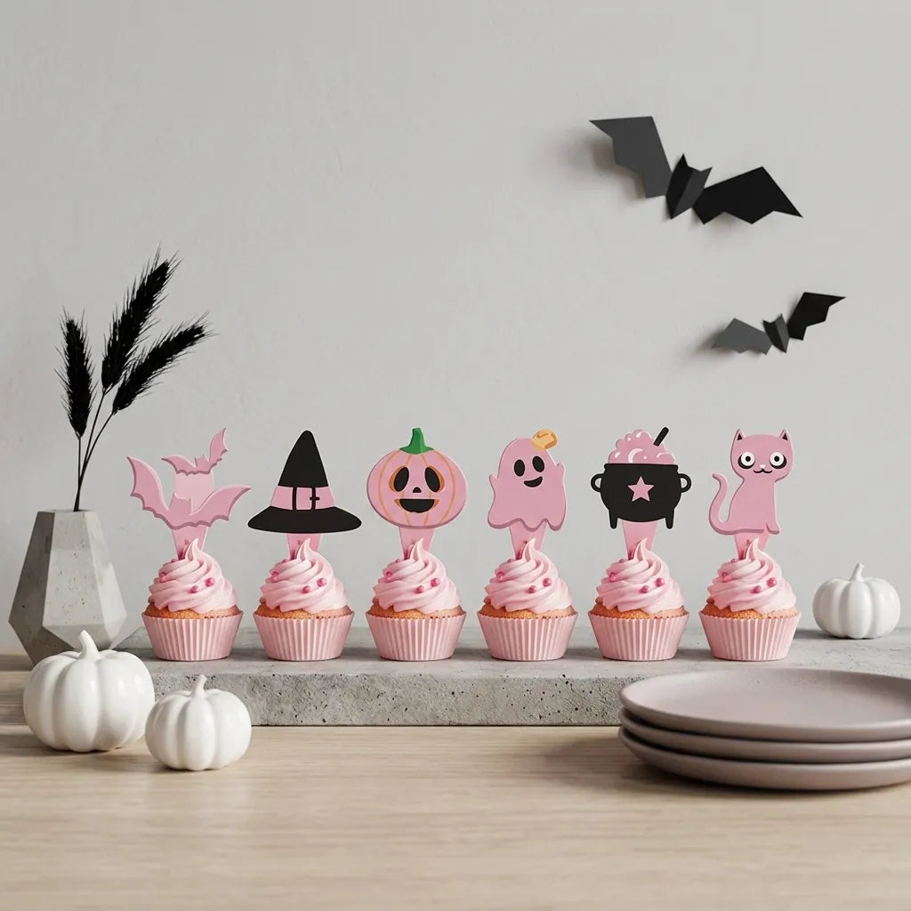 Cupcake Toppers Rose et Noir Unique