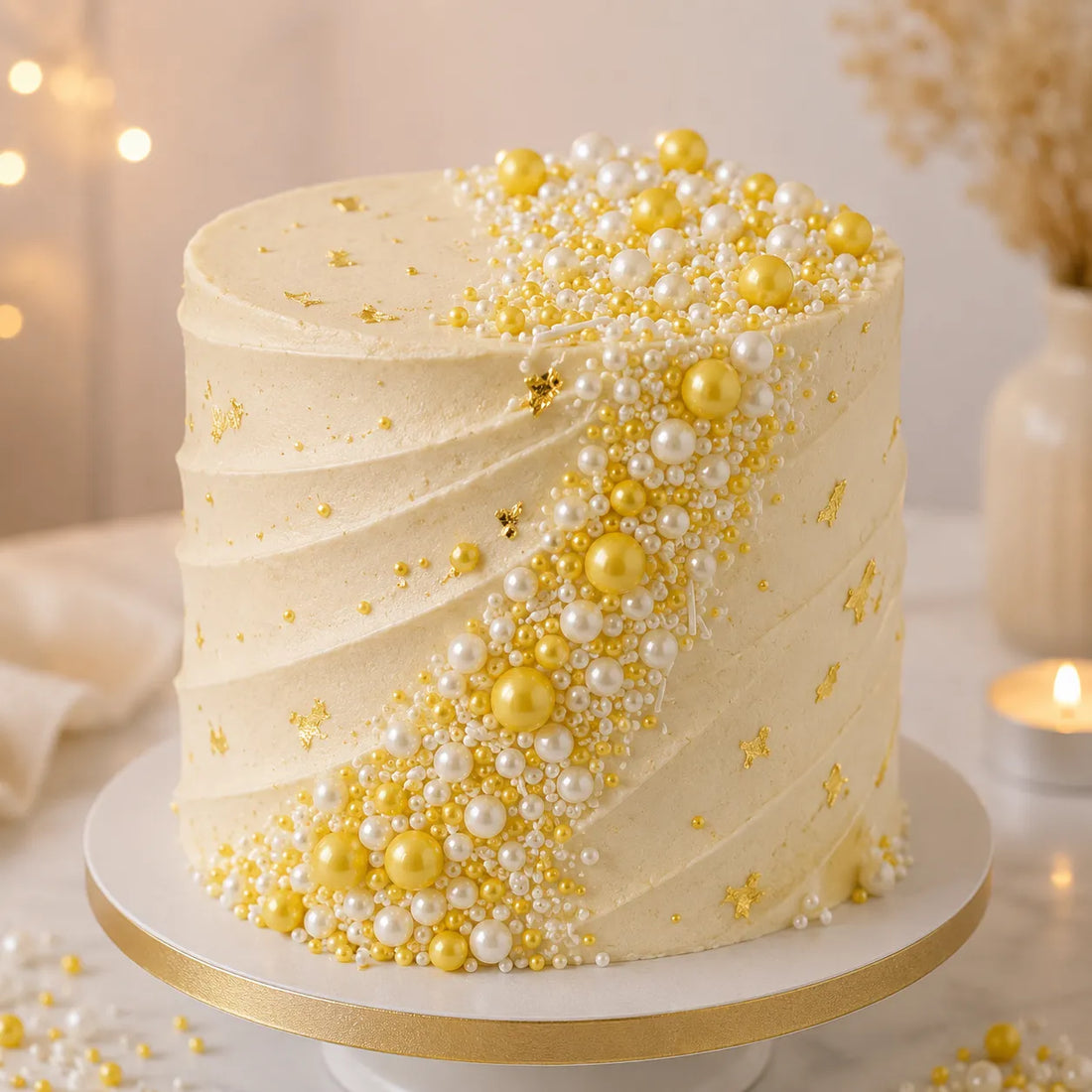 Déco Comestible Gâteau Blanc et Doré 