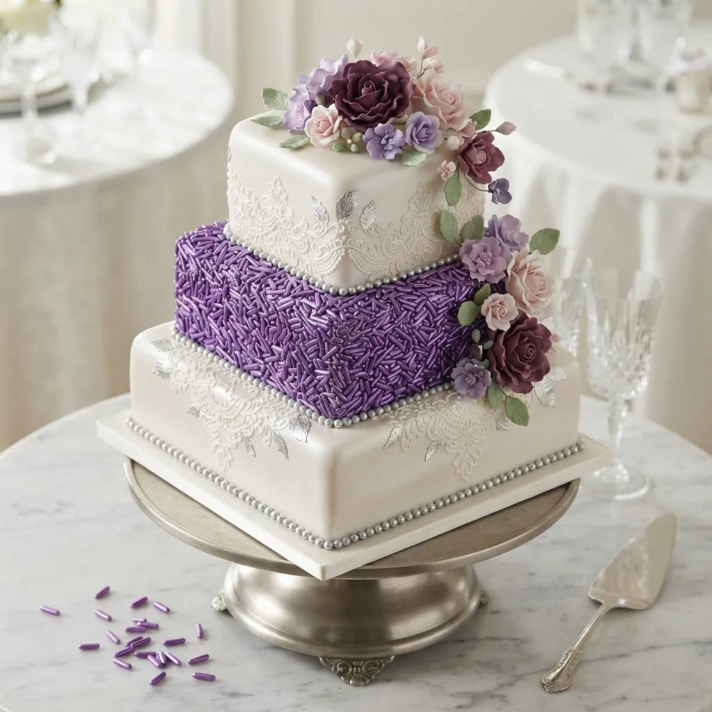 Déco Comestible Gâteau Violet Minimaliste